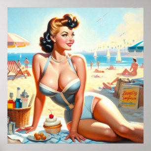 Vintage Summer Pin-Up Girl Poster