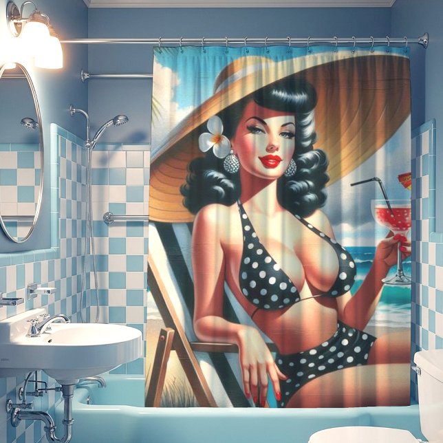 Vintage Summer Pin Up Shower Curtain (Creator Uploaded)