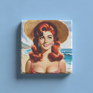 Vintage Summer Pin-up Stone Coaster