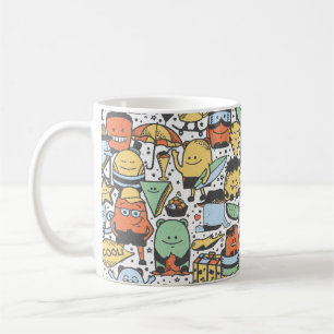 vintage summer seamless pattern with funny monster coffee mug