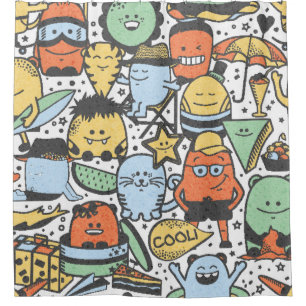 vintage summer seamless pattern with funny monster shower curtain