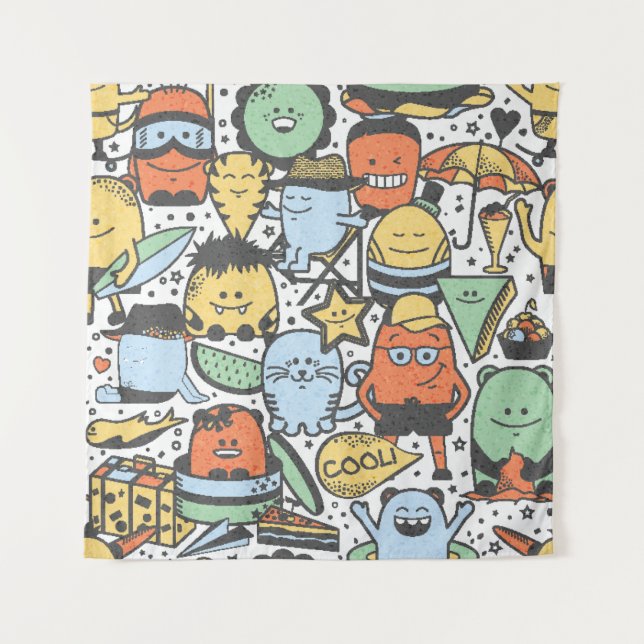 vintage summer seamless pattern with funny monster tapestry (Front)