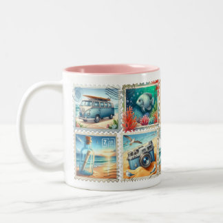 Vintage Summer Stamp Mug – Beach Travel Aesthetic 