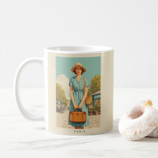 Vintage Summer Stroll in Paris Coffee Mug (With Donut)