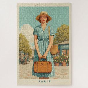 Vintage Summer Stroll in Paris Jigsaw Puzzle