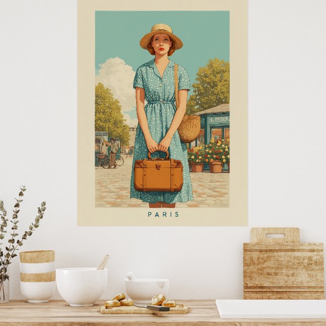 Vintage Summer Stroll in Paris Poster (Kitchen)