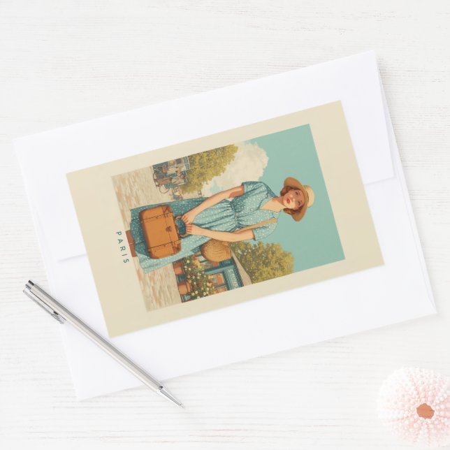 Vintage Summer Stroll in Paris Rectangular Sticker (Envelope)