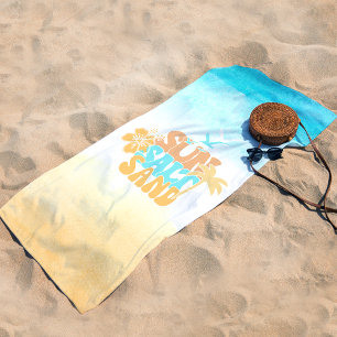 Vintage Summer Sun, Salt & Sand Theme Beach Towel