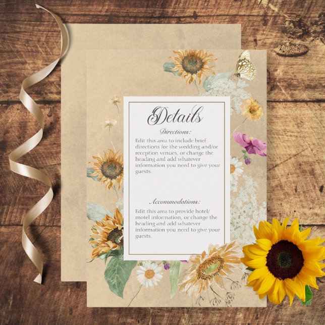 Vintage Summer Sunflower Floral Details Enclosure Card (Creator Uploaded)