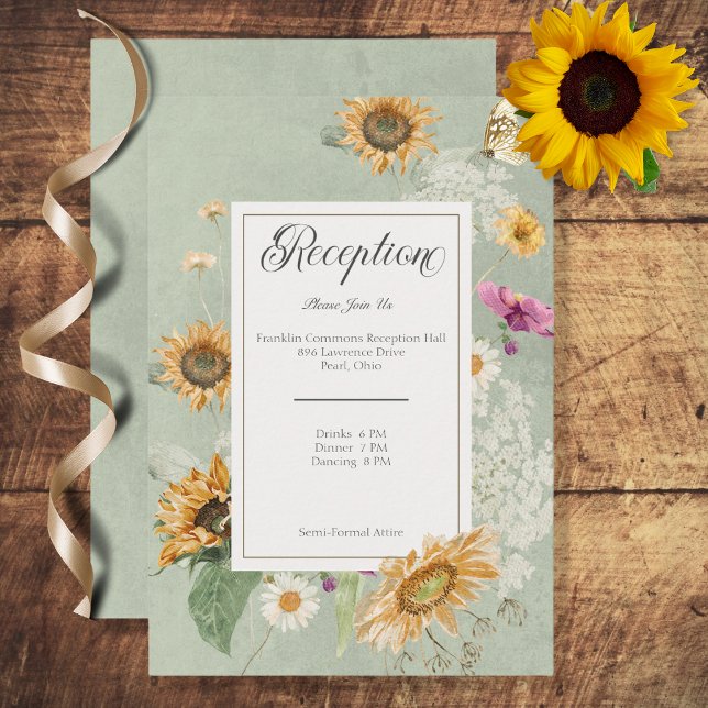 Vintage Summer Sunflower Floral Reception Enclosure Card (Creator Uploaded)