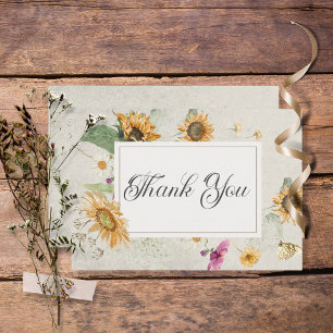 Vintage Summer Sunflower Floral Thank You Card