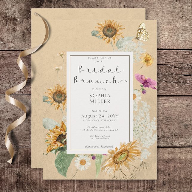 Vintage Summer Sunflower Yellow Bridal Brunch Invitation (Vintage Summer Sunflower Yellow Bridal Brunch Invitation)
