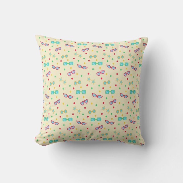 Vintage Summer Sunglass Star Polka Dot Cushion (Front)