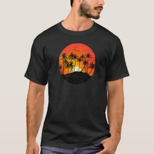 Vintage Summer Sunset On The Beach Palm Trees & Se T-Shirt