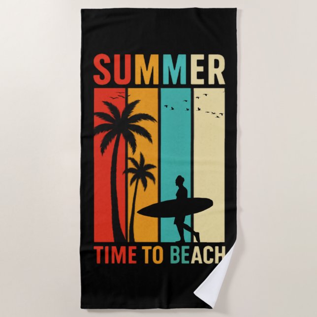 Vintage Summer Surfer Palm Beach Vibes Beach Towel (Front)