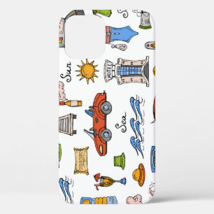 Vintage Summer Symbols Hand-Drawn Pattern iPhone 12 Case