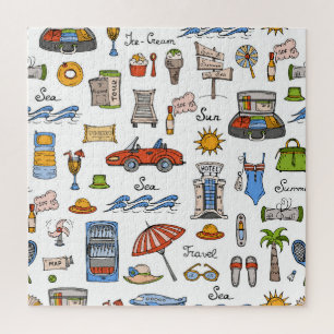 Vintage Summer Symbols Hand-Drawn Pattern Jigsaw Puzzle