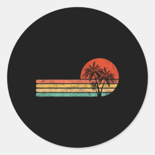 Vintage Summer Vacation Men Women Retro Beach Palm Classic Round Sticker