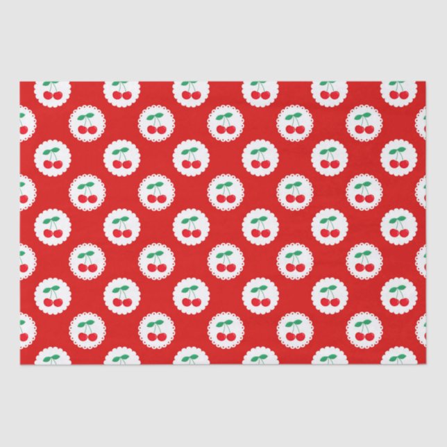 Vintage Summer White & Red Cherries Tissue Paper (Front)
