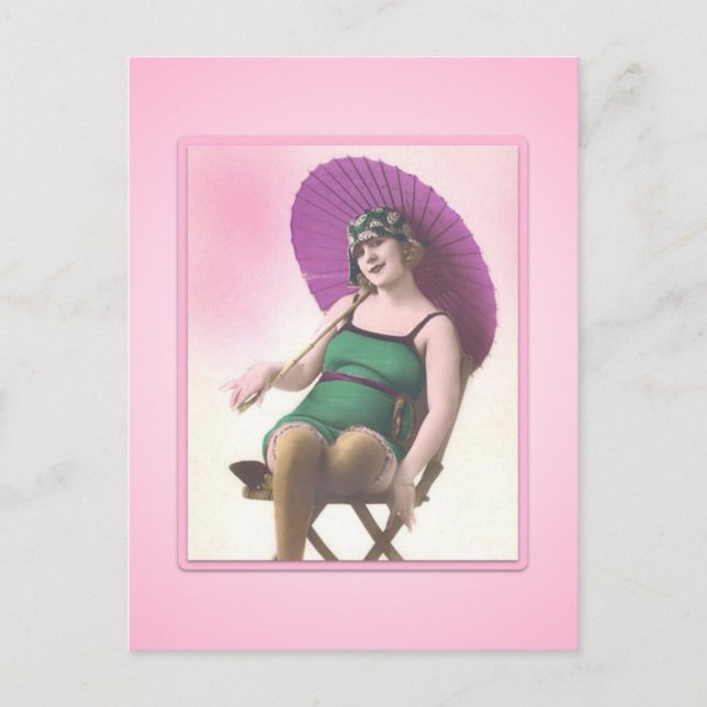 Vintage Sun Bather Beach Babe Postcard (Front)