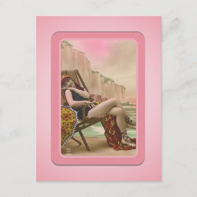 Vintage Sun Bather Beach Babes Postcard (Front)