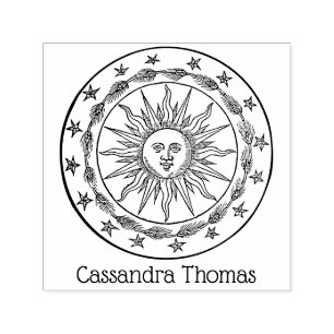 Vintage Sun Face Anthropomorphic Drawing #2 Name Self-inking Stamp