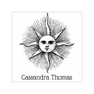 Vintage Sun Face Anthropomorphic Drawing #3 Name Self-inking Stamp