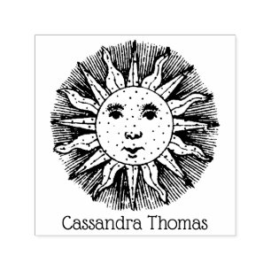 Vintage Sun Face Anthropomorphic Drawing #5 Name Self-inking Stamp