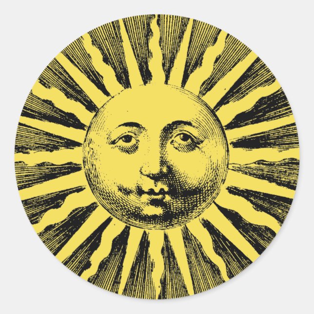 Vintage Sun Face Classic Round Sticker (Front)