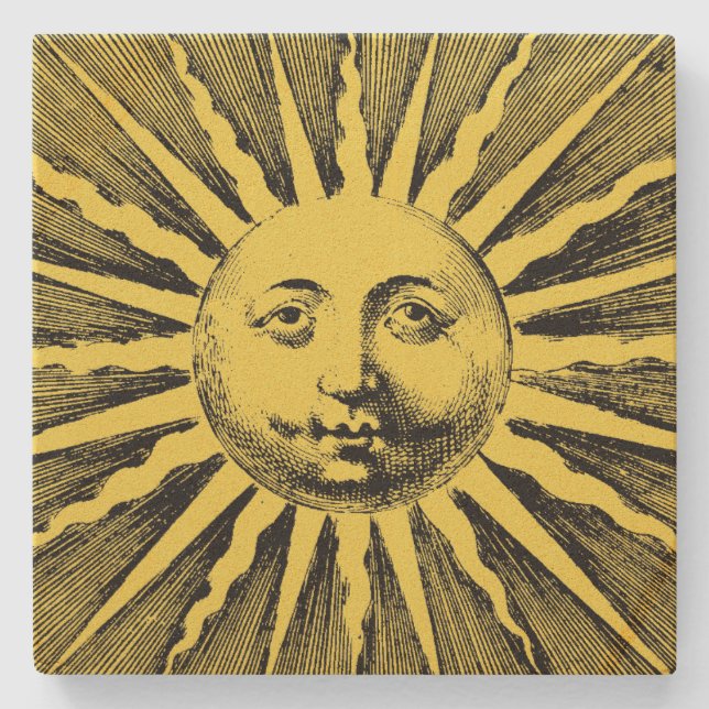 Vintage Sun Face Stone Coaster (Front)