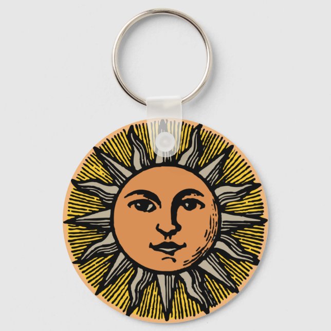 Vintage sun face with smile key ring (Front)