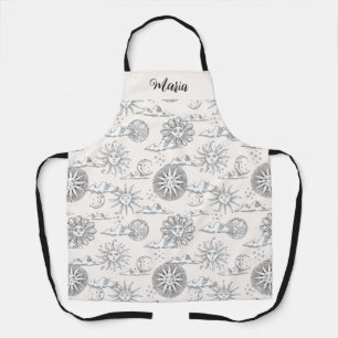 Vintage Sun Moon Celestial Pattern Personalised Apron