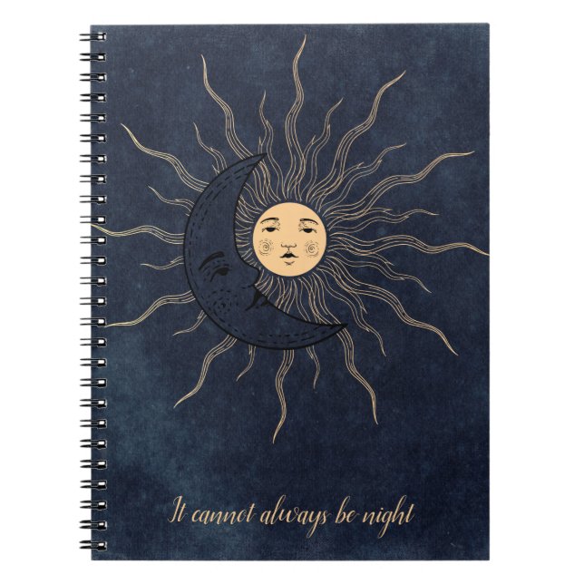 Vintage sun moon gold black midnight blue notebook (Front)