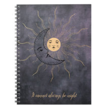 Vintage sun moon gold black purple notebook