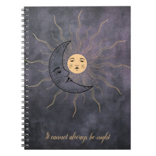 Vintage sun moon gold black purple notebook