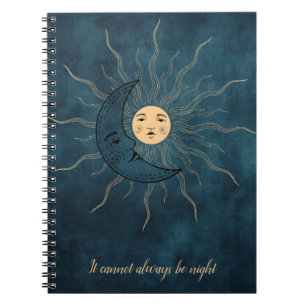 Vintage sun moon gold black teal blue notebook