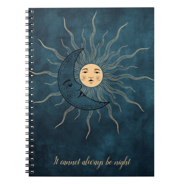 Vintage sun moon gold black teal blue notebook (Front)
