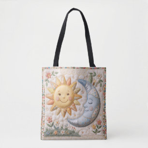 Vintage Sun Moon Quilt Style Print  Tote Bag
