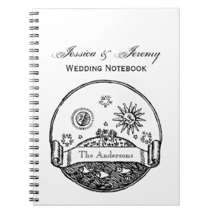 Vintage Sun Moon Stars Ocean Planet Earth Drawing Notebook