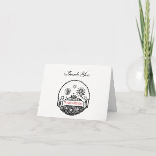 Vintage Sun Moon Stars Ocean Planet Earth Drawing Thank You Card