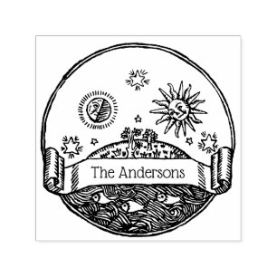 Vintage Sun Moon Stars Ocean Planet Earth Name  Self-inking Stamp