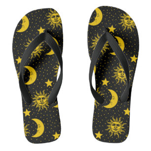 Vintage Sun Moon Stars Pattern Flip Flops