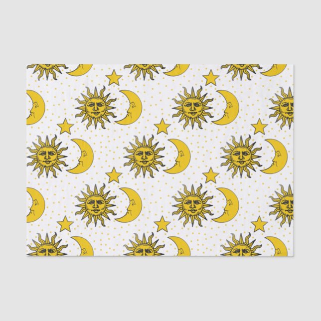 Vintage Sun Moon Stars Pattern Tissue Paper (Front)