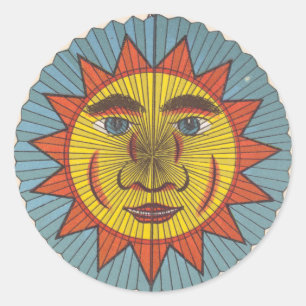 Vintage Sun Paper Lantern Classic Round Sticker