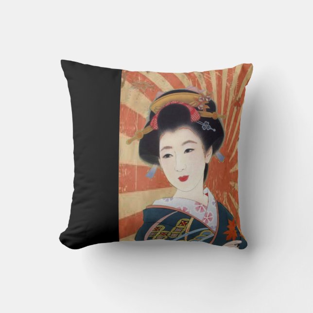 Vintage Sun Rays Japanese Geisha Retro Cushion (Front)