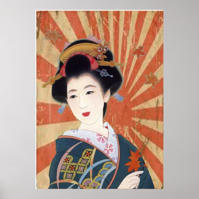 Vintage Sun Rays Japanese Geisha Retro Poster (Front)