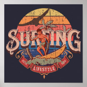 Vintage sun Surfing retro lifestyle distressed T-S Poster