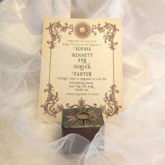 Vintage Sun-Themed Wedding Invitation
