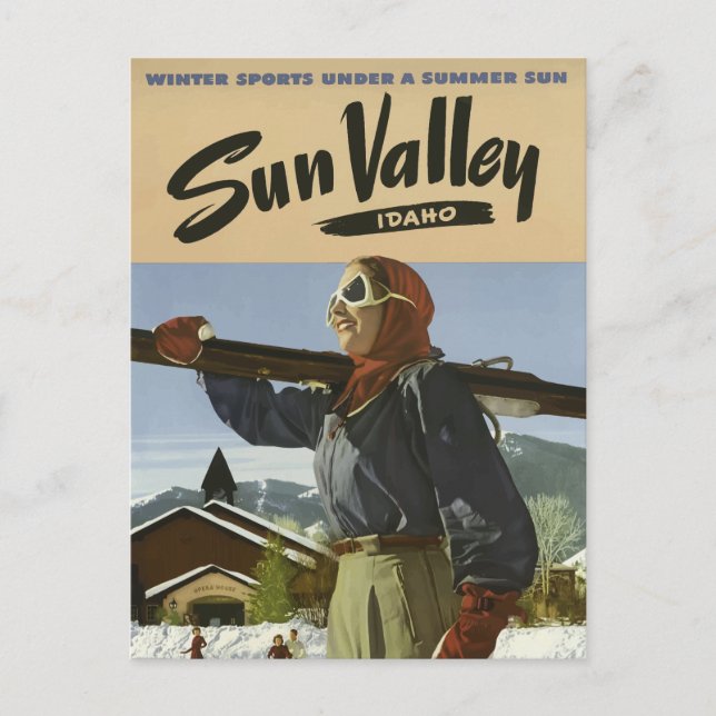 Vintage Sun Valley Idaho Ski Resort Travel Postcard (Front)