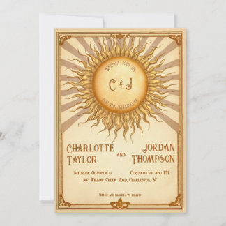 Vintage Sun Wedding Invitation in Warm Tones